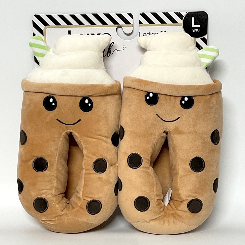 Luxe Club Boba Tea Plush Slippers Womens Large 9/10 Kawaii Bubble Tea SLF8757